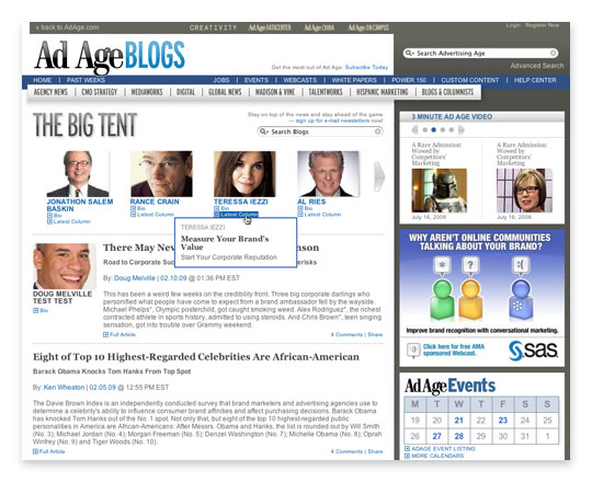 Archived Ad Age Blogs page with author navigation and editorial modules
